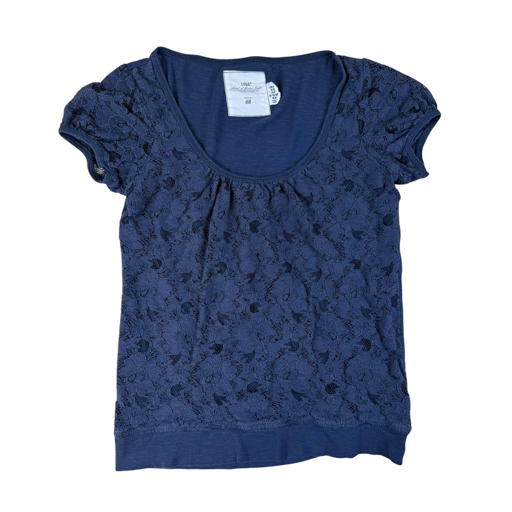 Romantic Lace‎ Overlay Top Cotton Puff Sleeve Medium L.O.G.G. H&M